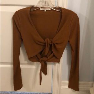 brown front tie sweater
